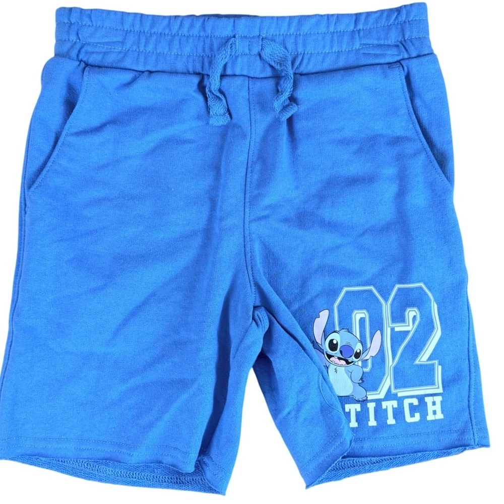 Disney Stitch Blue Athletic‎ Shorts Kids Size 5/6 "02" Graphic Drawstring